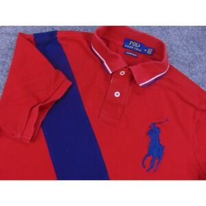 Polo Ralph Lauren Shirt Men Med Custom Slim Red Blue Striped Big Pony Preppy 80s